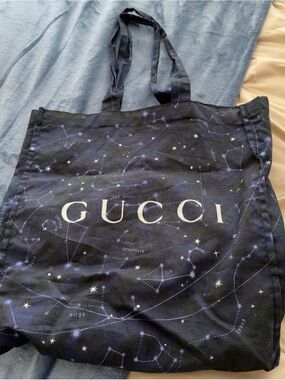 Gucci Navy Constellation Canvas Tote with White Logo